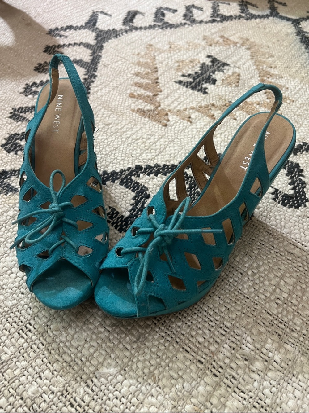 Nine West Teal Cutout Lace-Up Slingback Heels